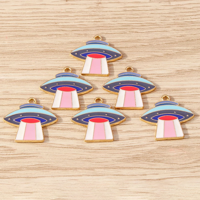 Tusember 10 Stück Niedliche Emaille-Alien-UFO-Raumschiff-Anhänger für Schmuckherstellung Ohrringe Halsketten Armband DIY-Zubehör