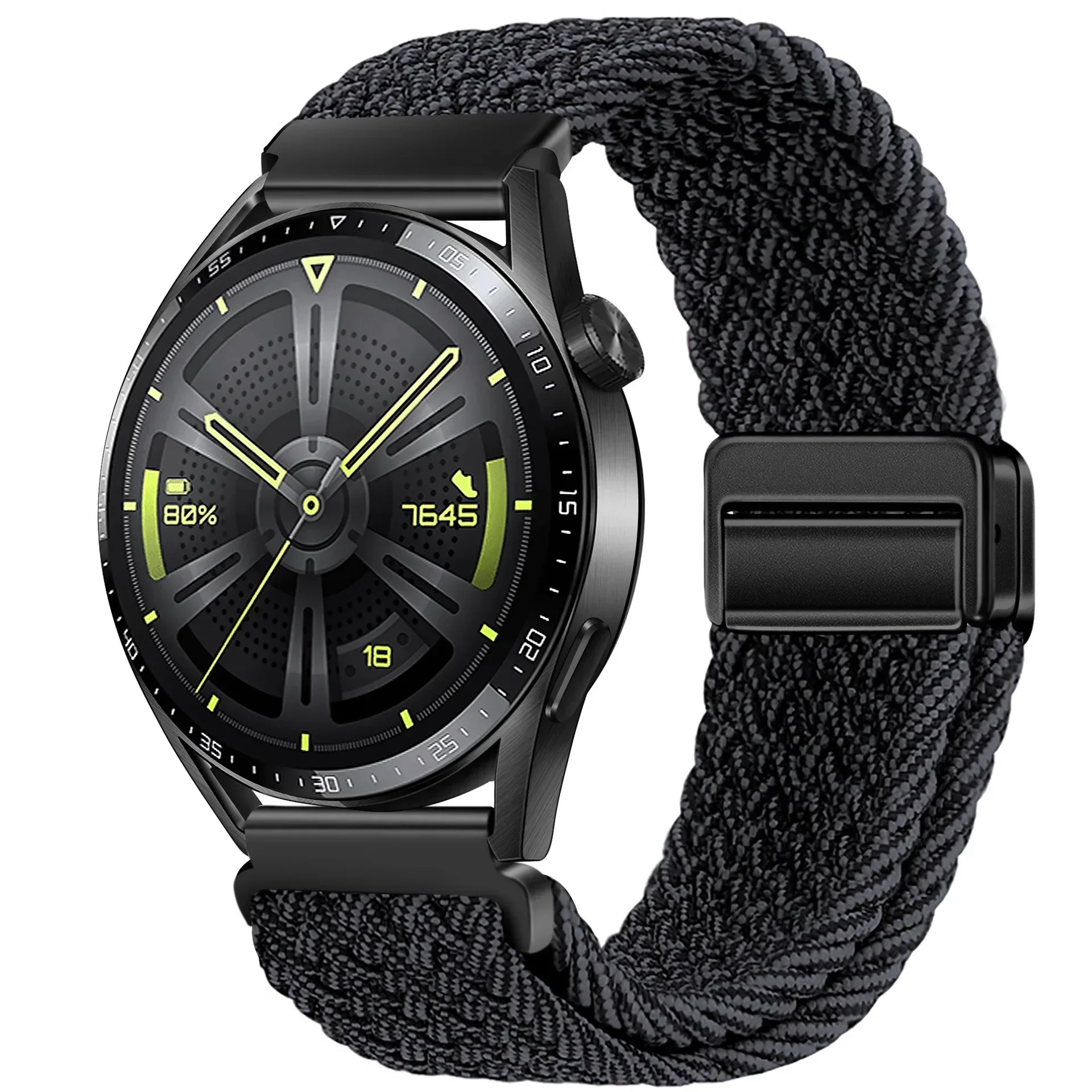 Braided Solo Loop Strap with Magnetic D Buckle, 22mm - Versatile Smartwatch Band