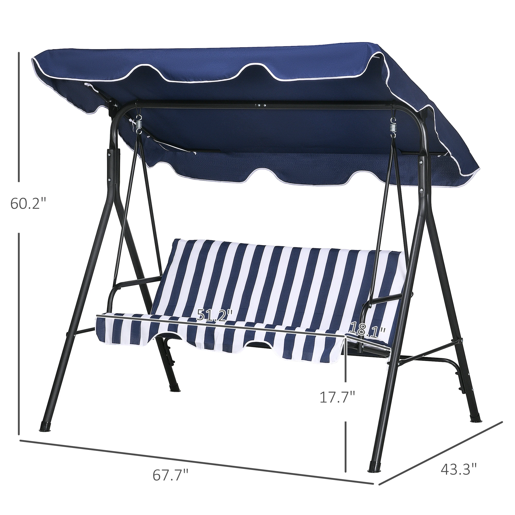 Porch Swing Hammock Bench Lounge Chair Steel 3-Seat Padded Outdoor W/ Canopy 3
