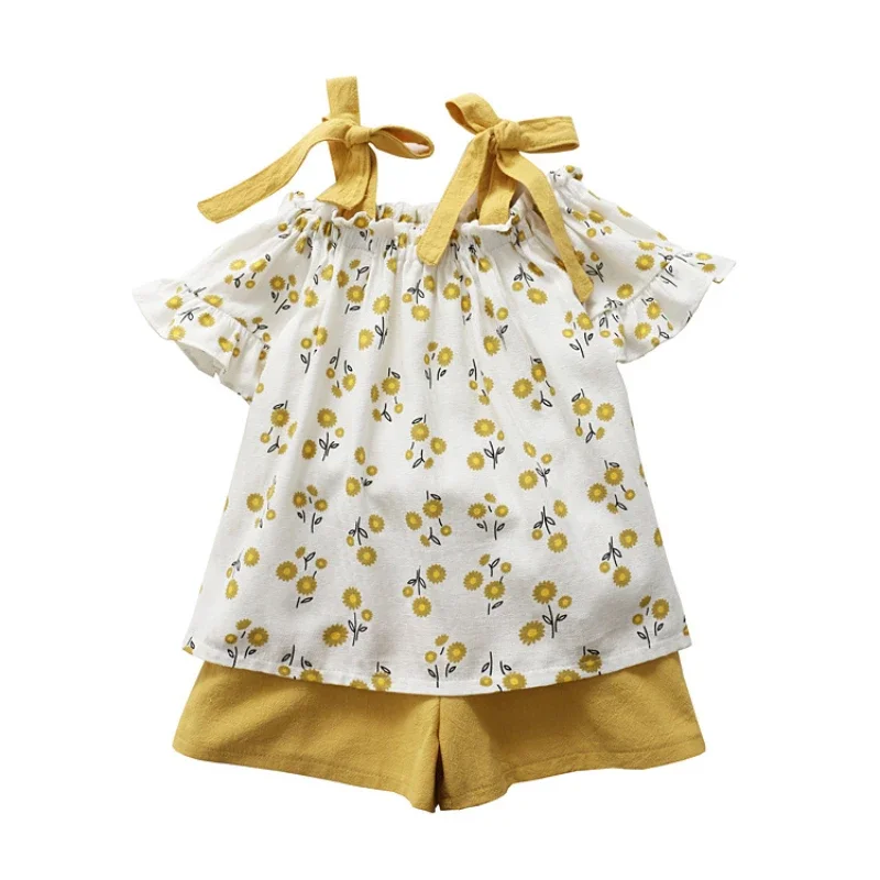 Girls Clothing Sets Summer Kids Clothing Sets Sleeveless Floral T-shirt Shorts Pants 2Pcs Suit Bow Children Girl Suit kids clothing set girls clothing set