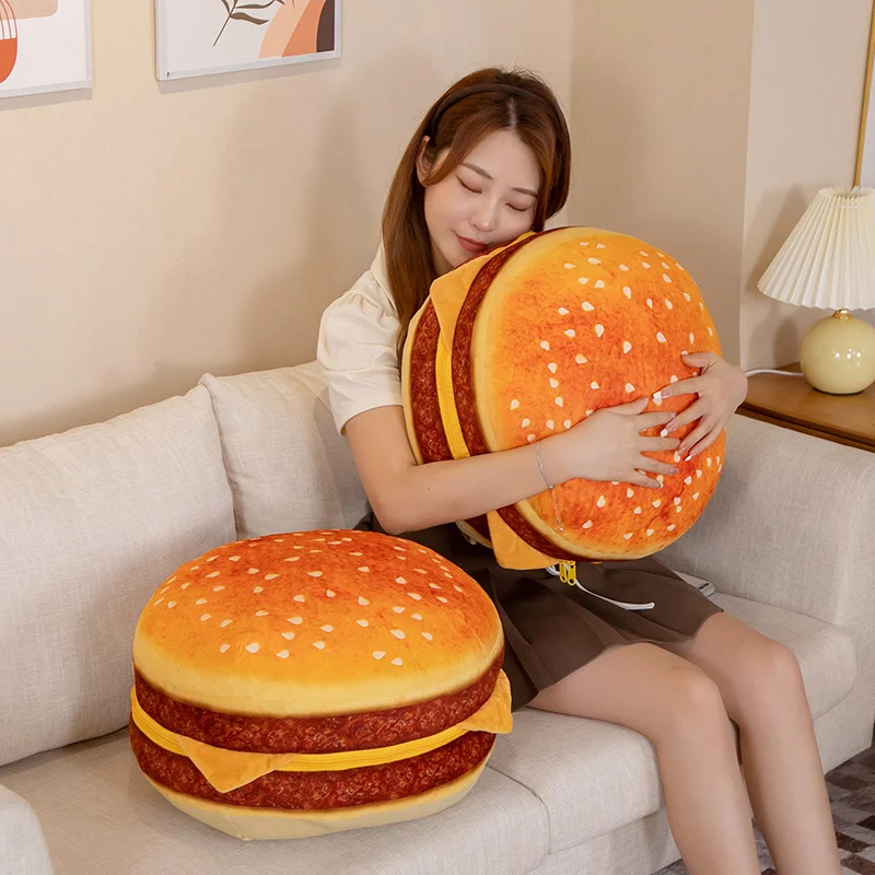 New Creative Burger Plush Toy Soft Padded Plush Cushion Cute