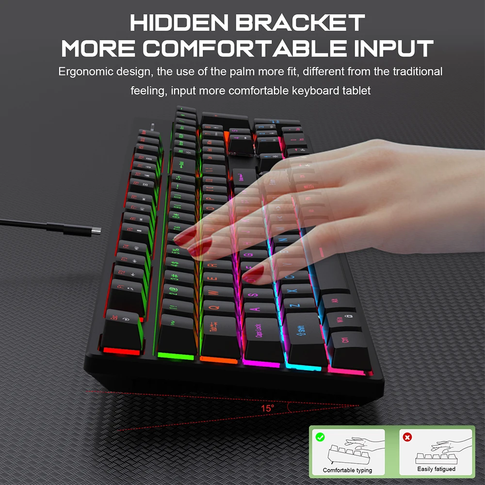 KEBIDUMEI 104 Keys Wired Keyboard RGB Backlit Gaming Mechanical Keyboard Detachable Cable Ergonomic Keyboards For Laptop Gamer - 5