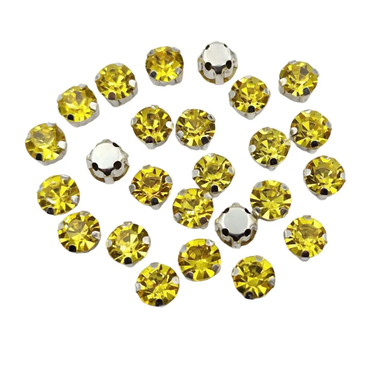 Round Glass Rhinestones with Claw Setting - Crystal Stones with Silver Metal Base