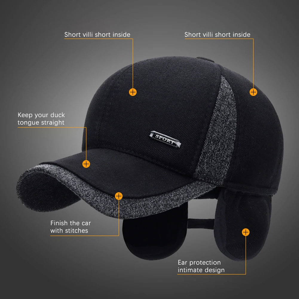 New Warm Mens Winter Wool Baseball Cap Anti-Cold Warm Duck Tongue Cap Middle-Aged And Elderly Thickened Warm Hat For Outdoor 5