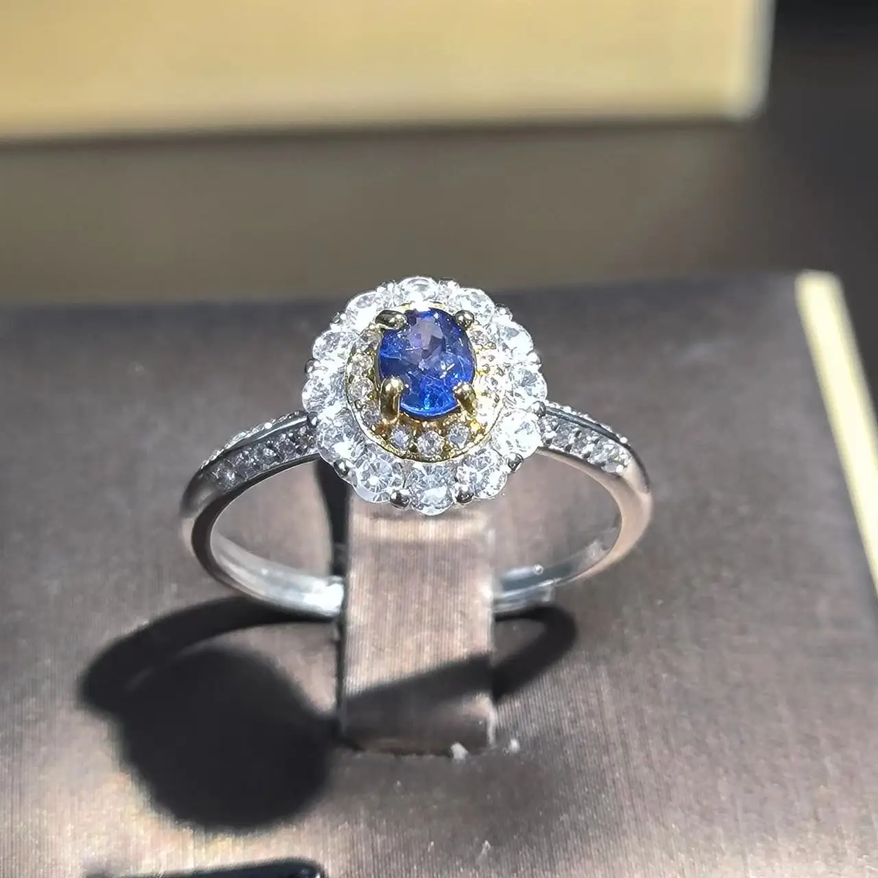 

1pcs/lot Natural Sapphire Ring Exquisite shine S925 sterling silver with diamonds Gem Quality Women's Jewelry size adjustable