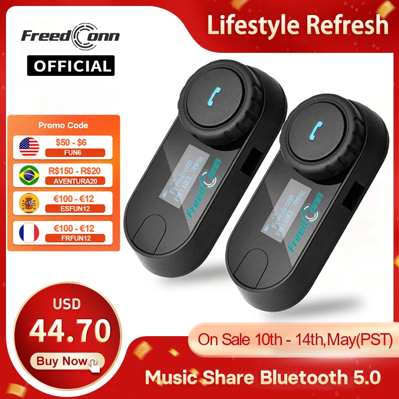 FreedConn T Com SC Bluetooth Motorcycle Helmet Intercom Headset LCD Screen FM Motorbike Wireless Earphone Intercomunicador