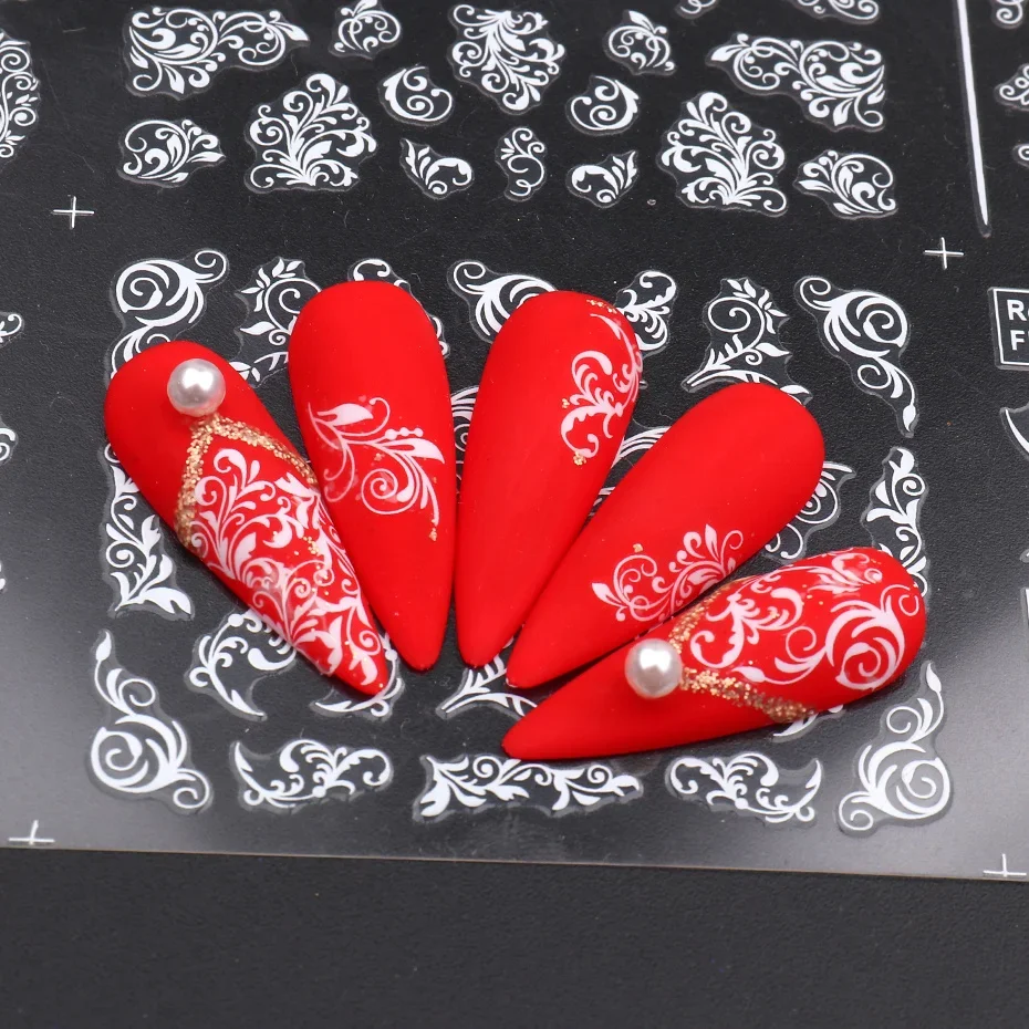 1PCS Black White Nail Stickers Flower Leaf Necklace 3D Sliders Decal Gel Polish Sticker DIY Design Manicure Tips HBJY373-384 3