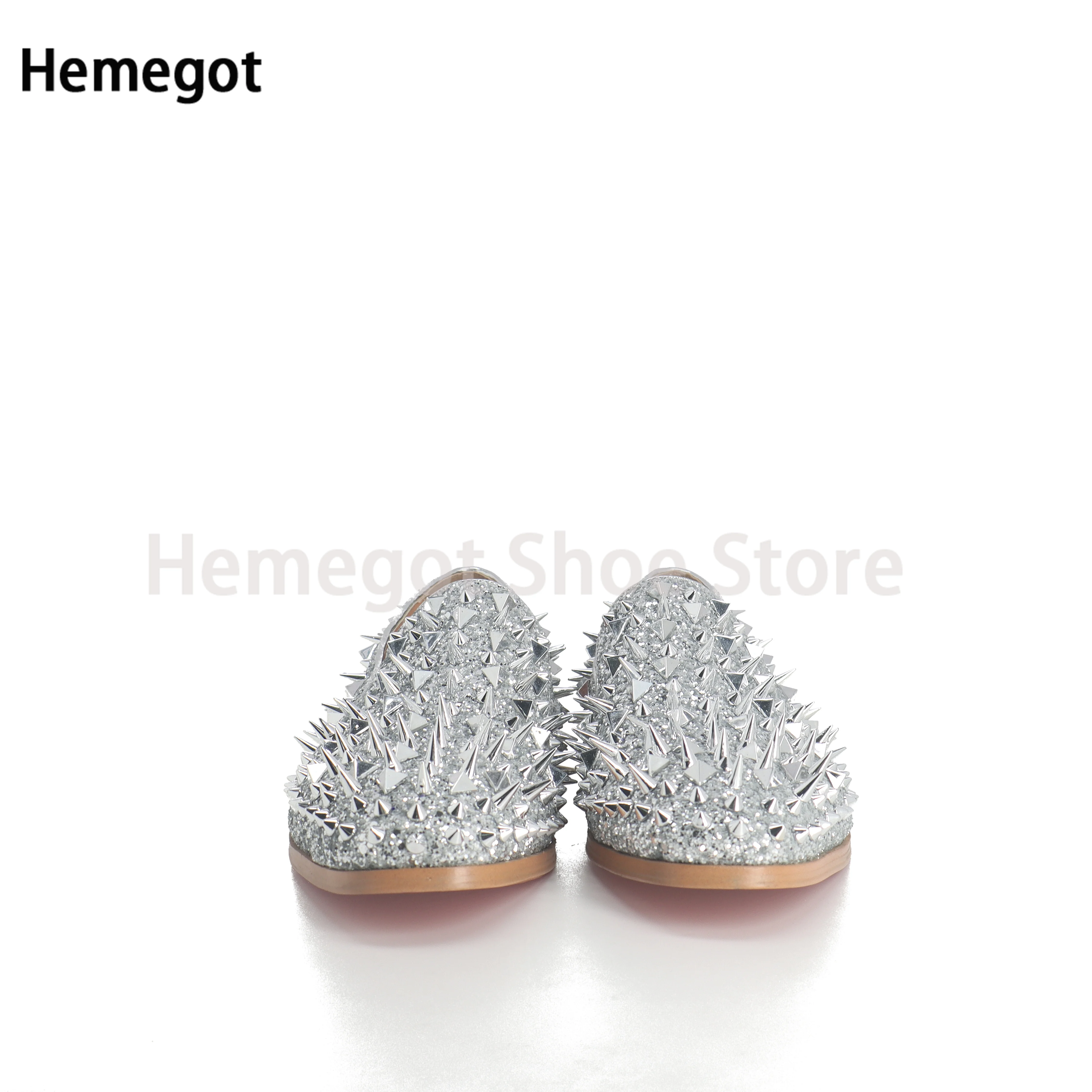 Men's Shoes Rivet Rhinestone Shoe Cover Feet Silver Cowhide Rivet Punk Men's Leather Shoes Business Casual Men's Shoes