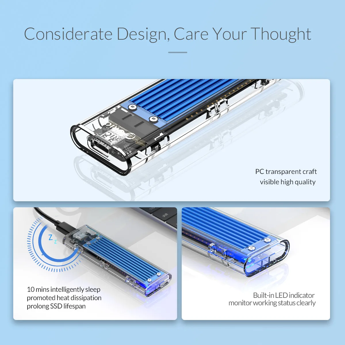 box hdd external 2.5 ORICO M2 SSD Case NVME SSD Enclosure M.2 to USB Type C Transparent Hard Drive Enclosure for NVME PCIE NGFF SATA M/B Key SSD Disk hard disk box 3.5