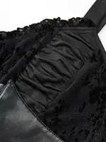 ROSEGAL Plus Size Women's Dresses Black Floral Flocking Ruched PU Panel Belted Layered Split High Low Asymmetric Dress Vestidos - Image 4