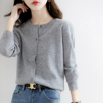 New Spring And Autumn Round-Neck Knitted Cardigan Long-Sleeved Korean-Style Fashionable Knitted Sweater For Women-ZD021 1