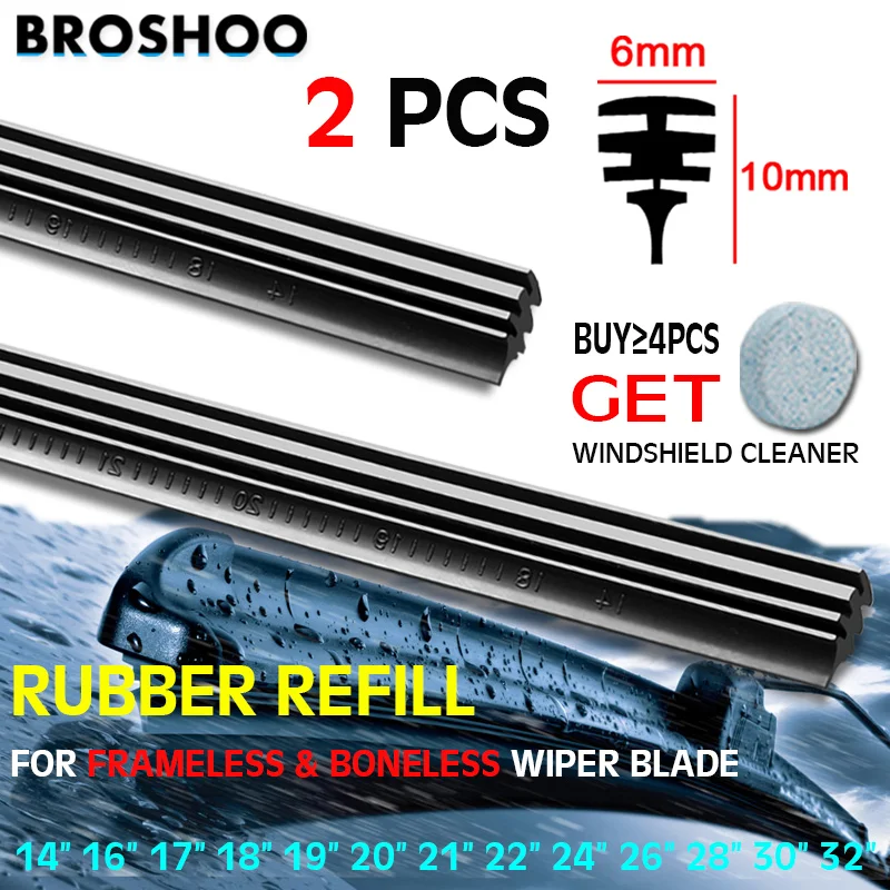 2pcs Car Wiper Blade Insert Rubber Refill Strips for Boneless Frameless Wiper Blades 6mm 14"16"17"18"19"20"21"22"24"26"28"30"32"