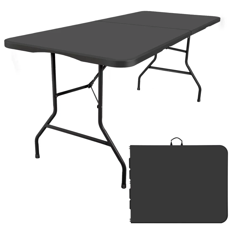 6 Ft Rectangular Black Plastic Folding Table Seats Up To 8 Adults for A
