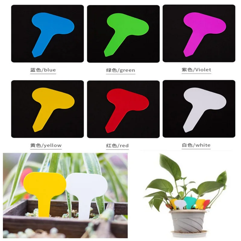 100Pcs Reusable Plastic Plant Markers T-type Tags plastic plant markers Nursery Garden Decor Tags For Plants Flower Pot Garden Supplies