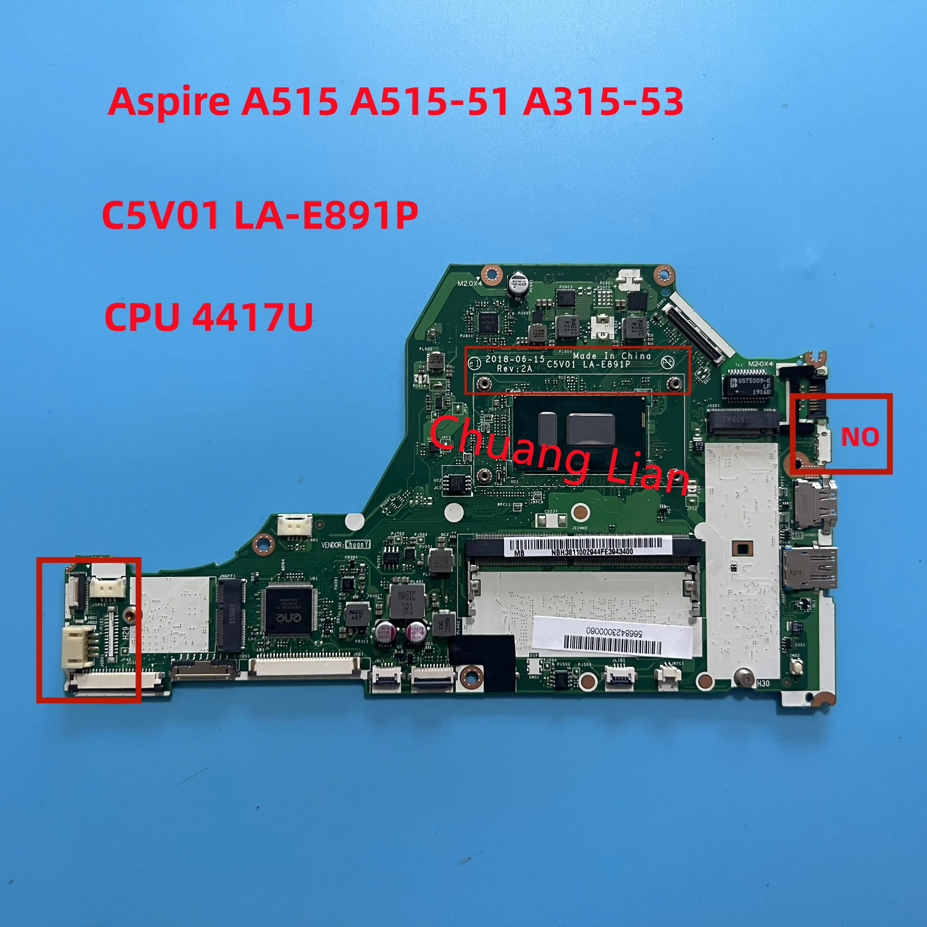 Acer aspire LA-E891P A315-53 A315-53G A515-51 ラップトップ マザーボードA515-51G CPU 4GB コンピューター テスト作業用の新しいi3-7100Uマザーボード C5V01 LA-E891P For ACER Aspire A515 A515-51 A315-53 Laptop
