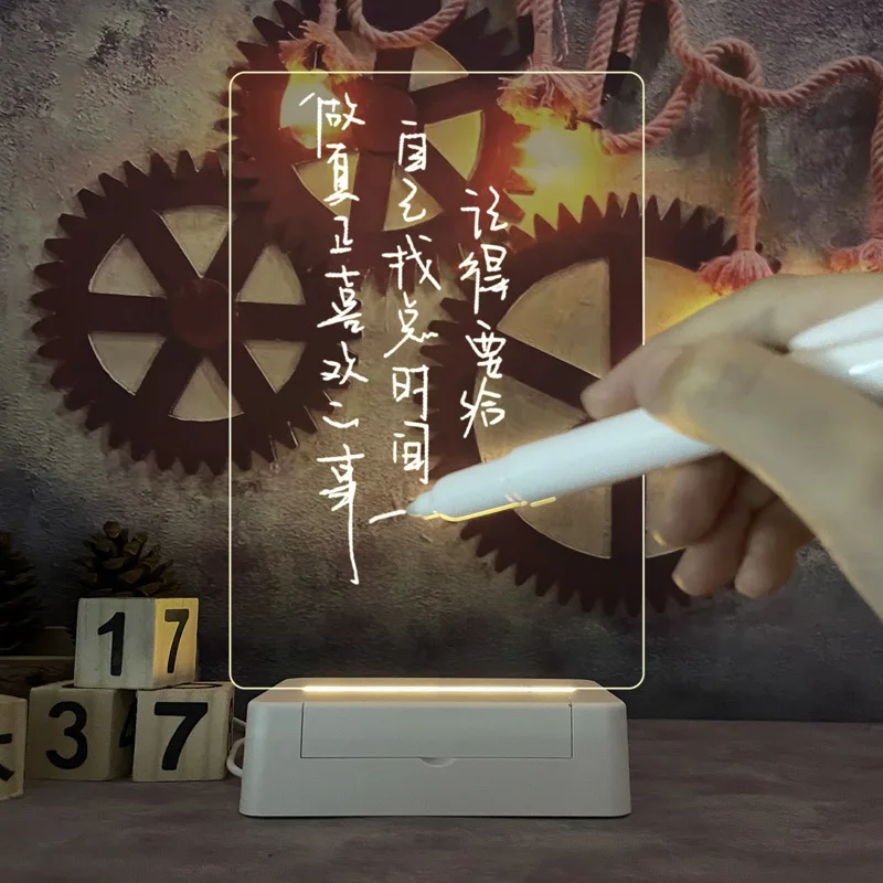 USB 투명 발광 아크릴 메모장, 따뜻한 노란색 조명, 조명 시트, 펜 입력, 지워지는 메시지, 작은 화이트 보드, 1 개