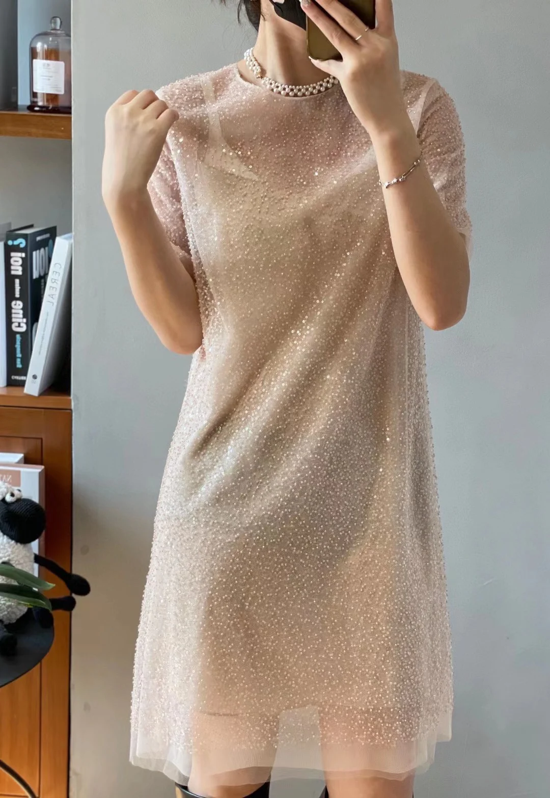 

Heavy work beaded dress two-layer design with suspender lining 2023 summer new 0408