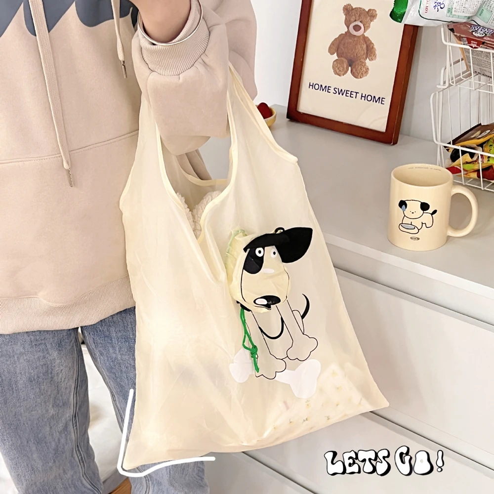 Description Picture 4 of itemFoldable Shopping Bag Reusable Travel Grocery Bag Eco-Friendly One Shoulder Handbag for Travel Cartoon Puppy Storage Tote Bag
