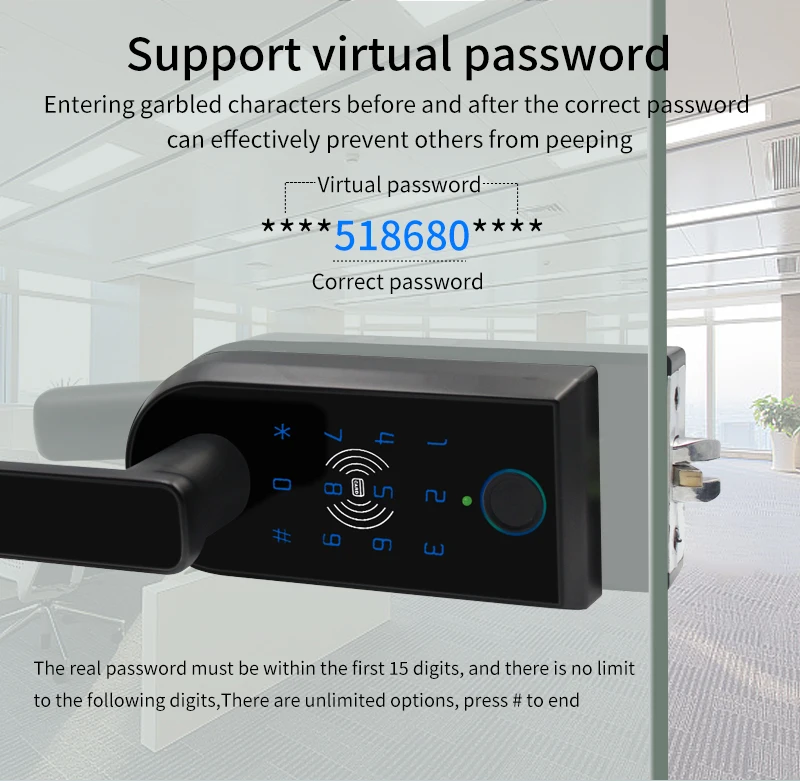 Glass Door Smart Handle Lock Single Open PartitionWith Fingerprint Key Password