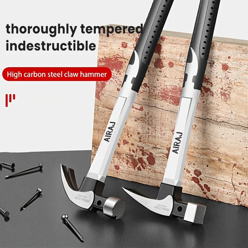 AIRAJ Claw Hammer Stainless Steel Long Handle Double Nail Groove Hammer Labor-Saving Anti-Skid Multifunctional Manual Tool 3