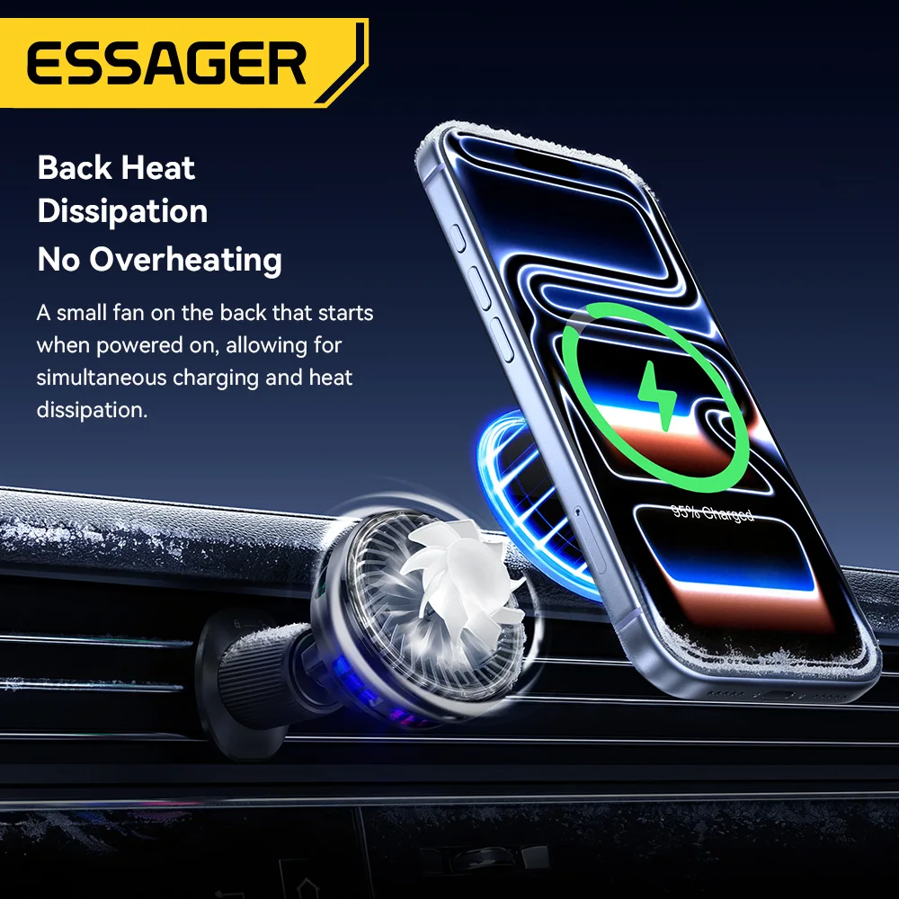 Caricabatterie wireless magnetico Essager da 25 W per Huawei, Xiaomi, iPhone 17, 16 Pro, MacSafe, supporto per telefono da auto RGB, ricarica rapida._voghion.com