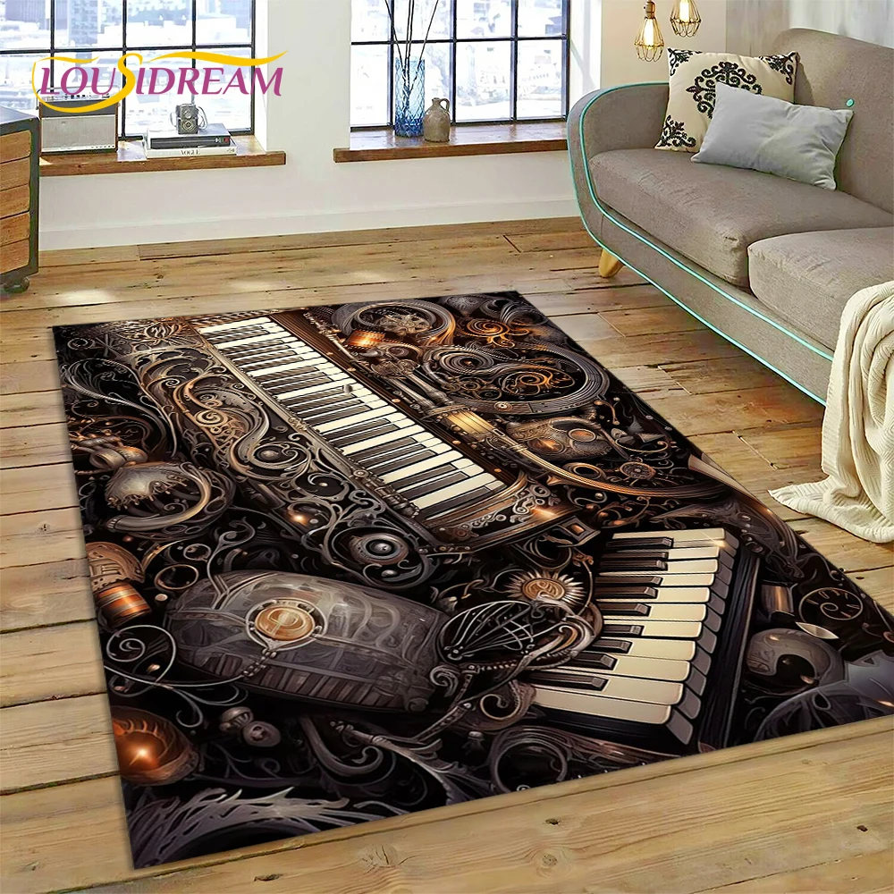 Alfombra con dibujos animados de instrumentos musicales con teclas de piano en 3D para el hogar, sala de estar, dormitorio, sofá, decoración, alfombra para niños, alfombra antideslizante