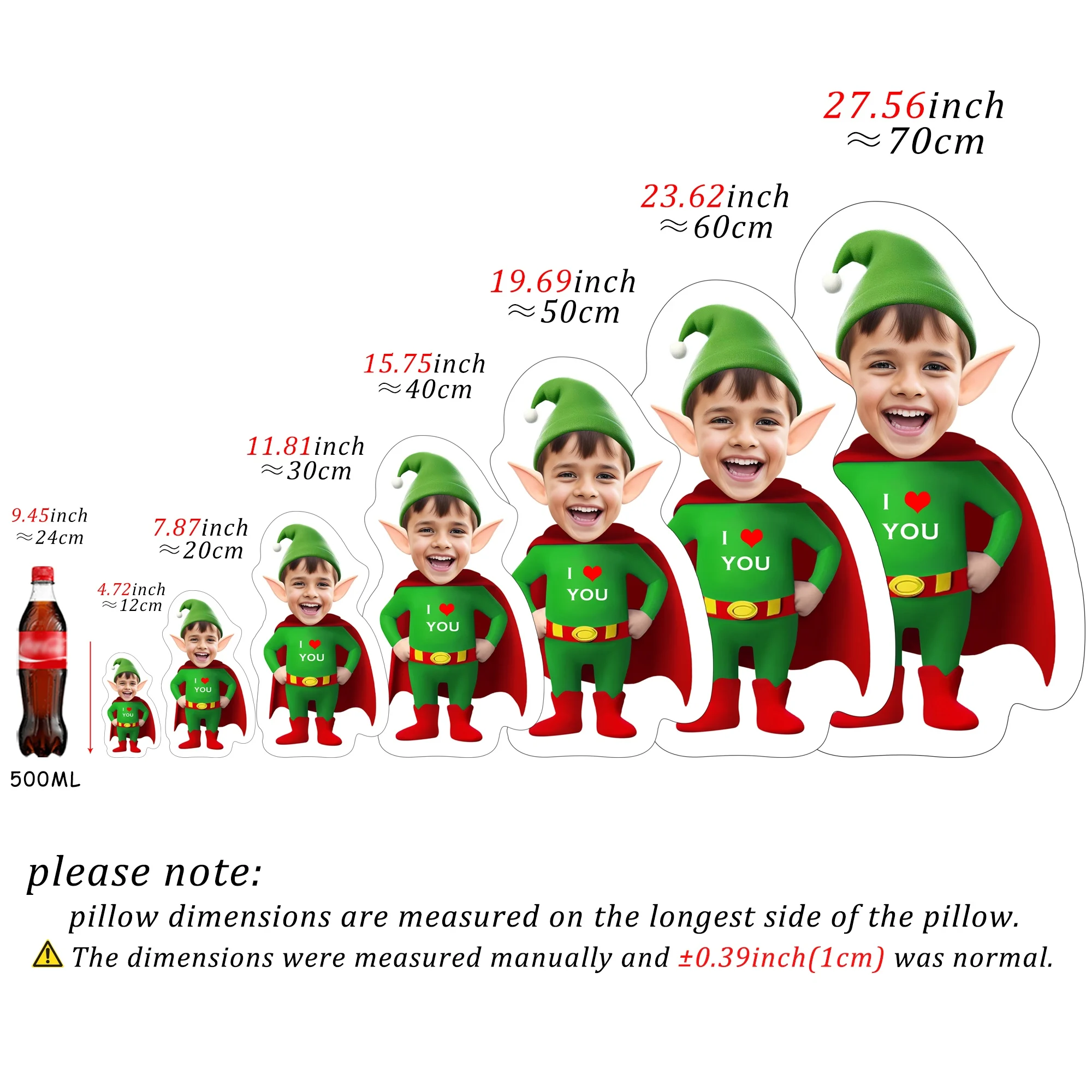Girl face elf pillow, Custom face photo elf,  Personalised Christmas gift for kid,  Customised 3D face Pillow, New Year Gift 4