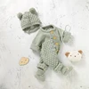 Newborn Baby Romper Shoes Gloves Set Knit Girl Boy Jumpsuit Boot Mitten Solid Toddler Infant Long Sleeve Clothing 4PC Fall 0-18M 2