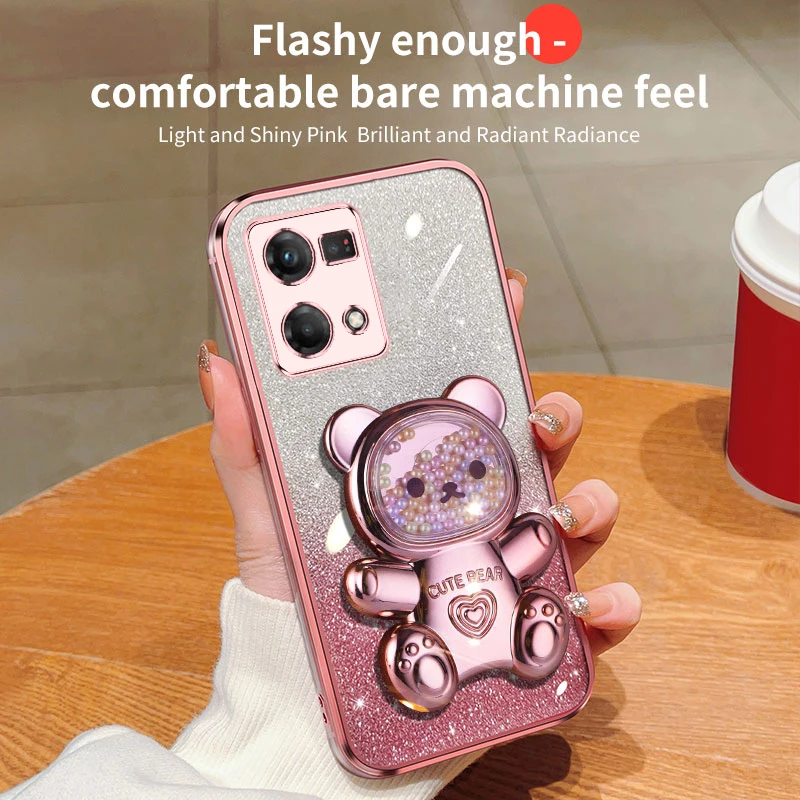 Coque de téléphone à paillettes Quicksand Bear pour Oppo 8T 4G 5G Reno 8 9 7 Pro Plus, support Reno9 Reno7 Reno8_voghion.com