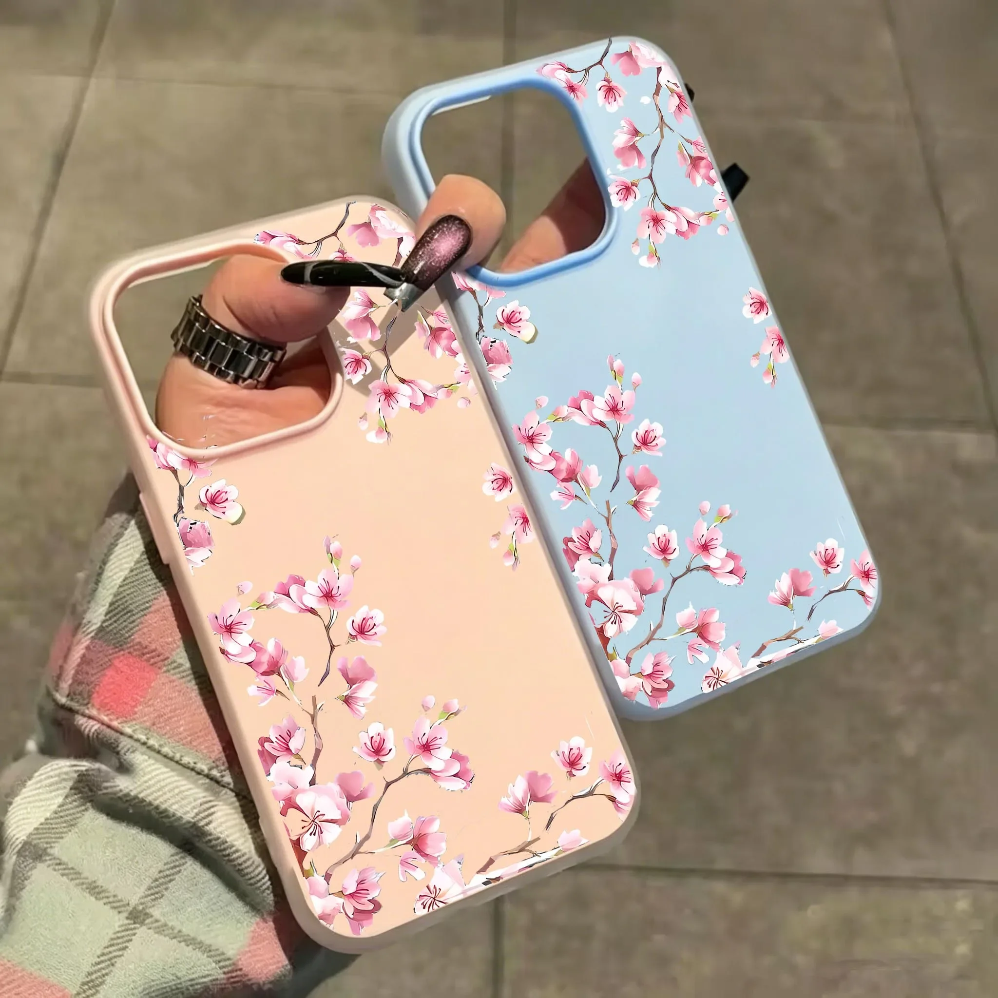 Cherry Blossom Flower Matte Pink Case Cover, 2-in-1 Design