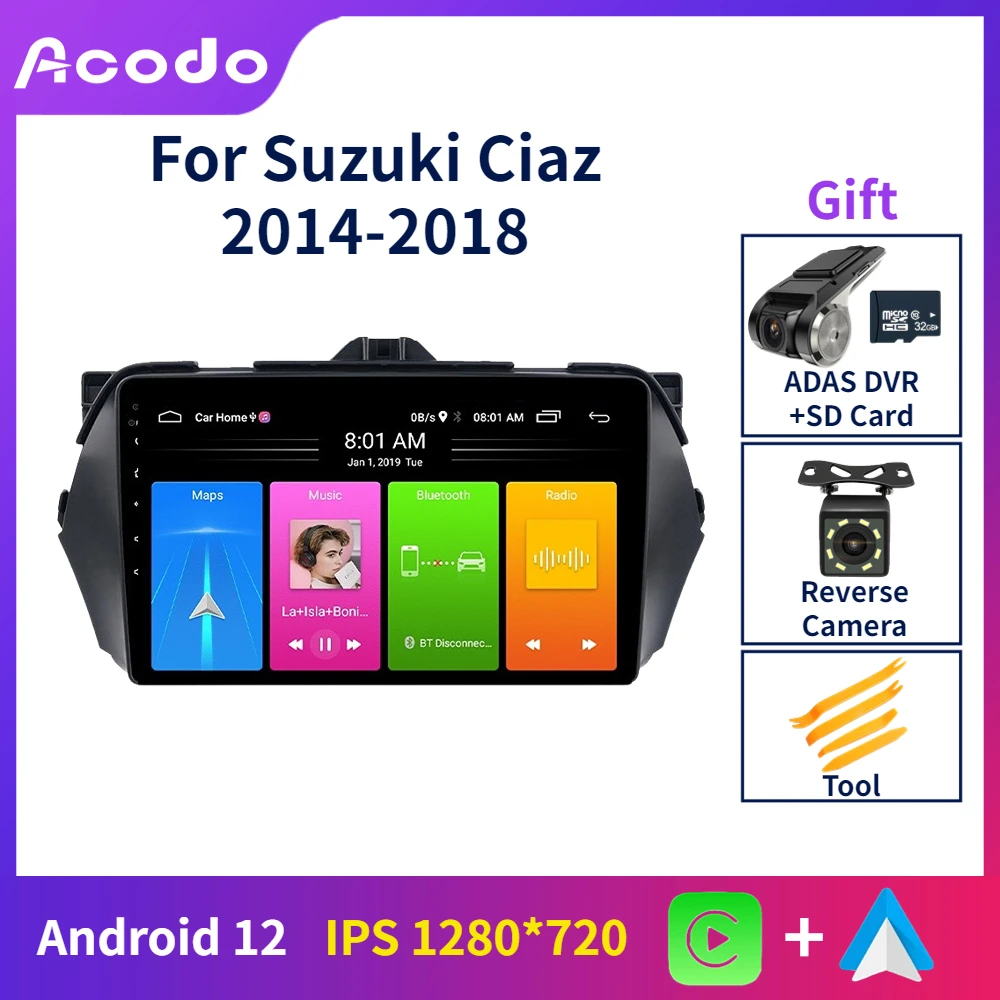 

Carplay Android Auto Car Player Acodo For Suzuki Ciaz 2014 - 2018 iPS Touch Screen Radio FM BT WiFi GPS SWC Stereo