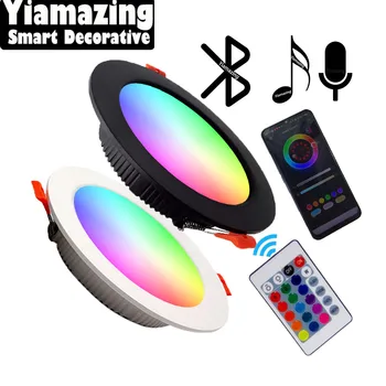 앱 블루투스 음악 RGB 스마트 방수 LED 다운라이트, 요정 파티 크리스마스 천장 램프, IP65, 5V, 220V, 110V, 6W, 9W, 12W, 15W, 18W