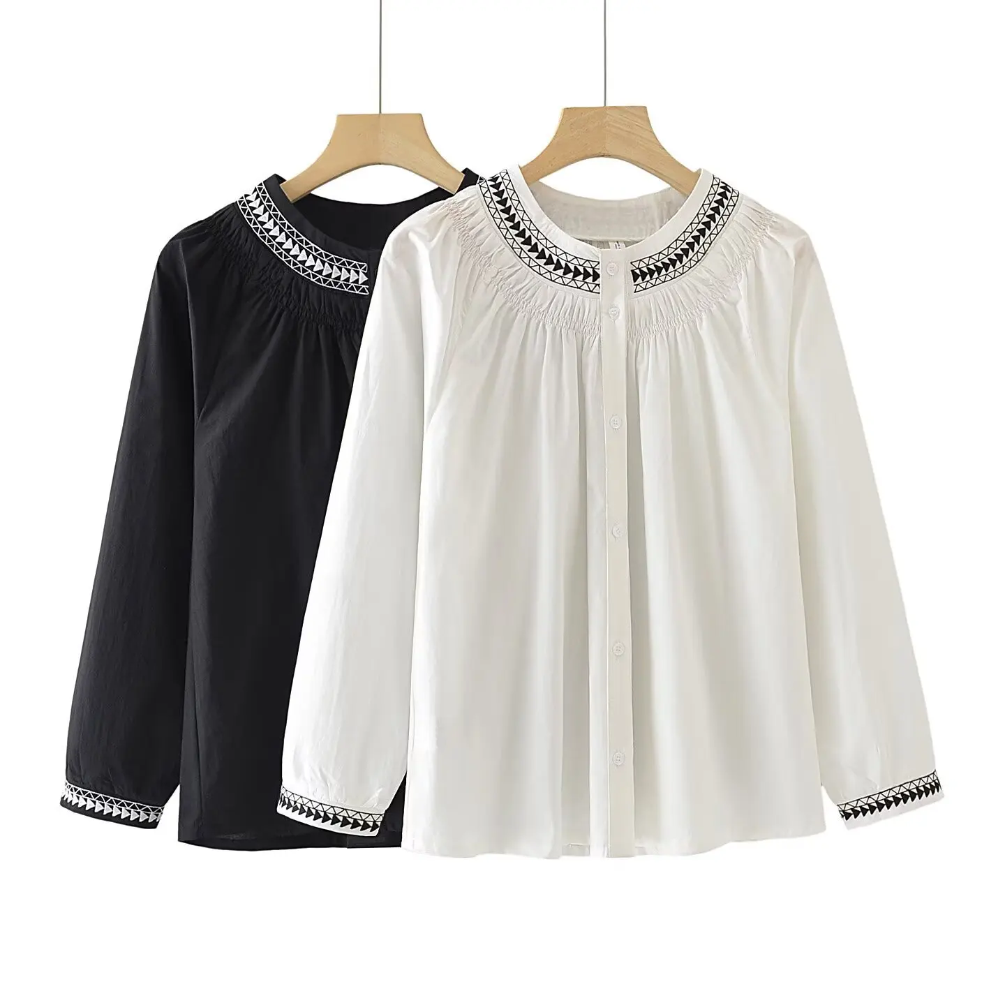 XXXXL Fashion Plus Size Women's Blouses Autumn 2025 Cotton Embroidered Long Sleeved Shirt Casual And Artistic Top 2575