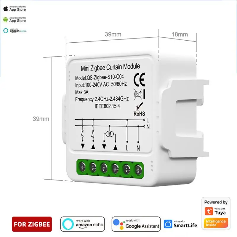 

Умный модуль переключения занавесок Tuya ZigBee/Wi-Fi для рулонных жалюзи, управляемый двигателем, переключатель ECC02 с поддержкой Google Home Alexa