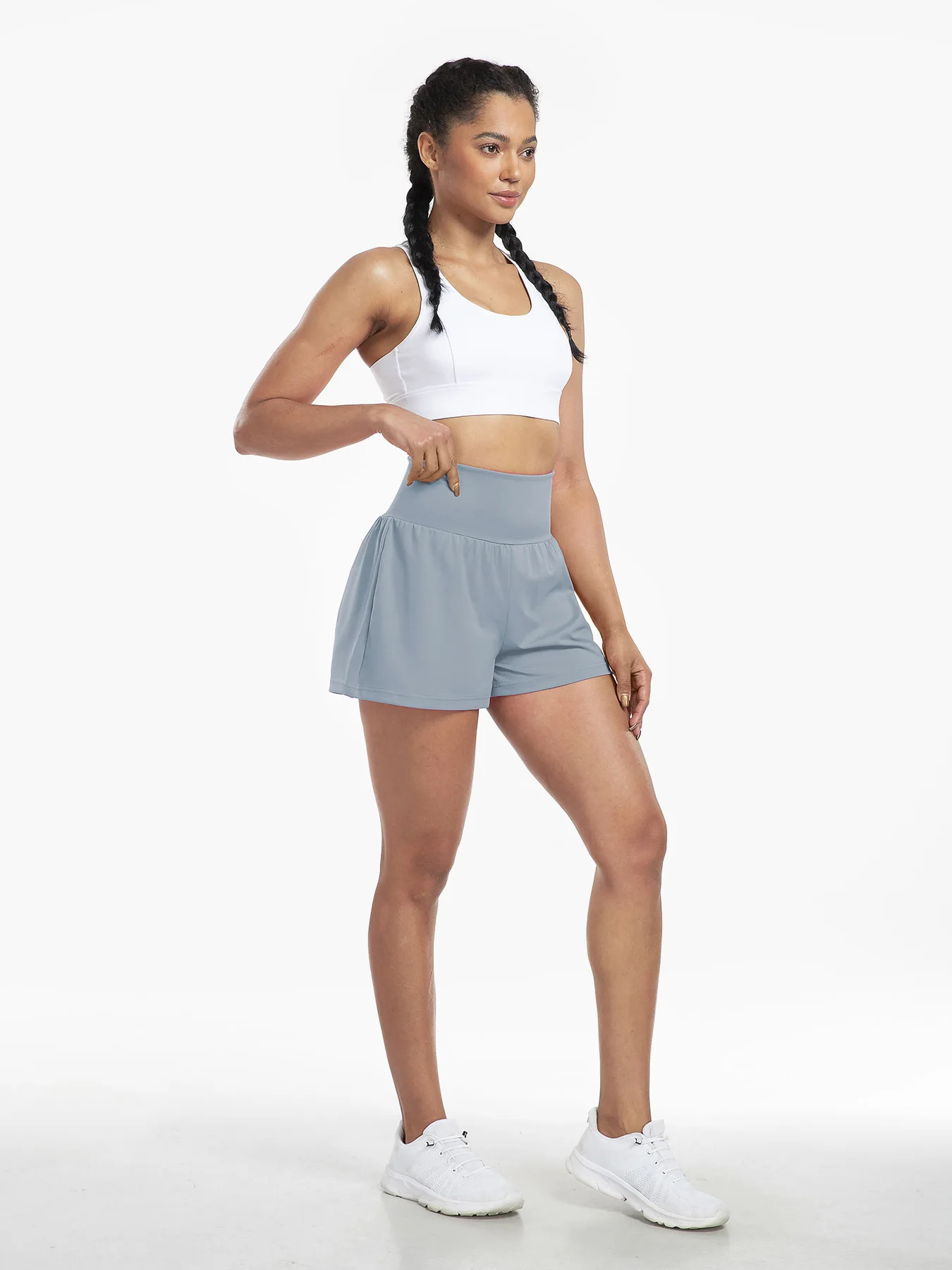 High Waisted 2-in-1 Yoga Shorts With Back And Side Pockets