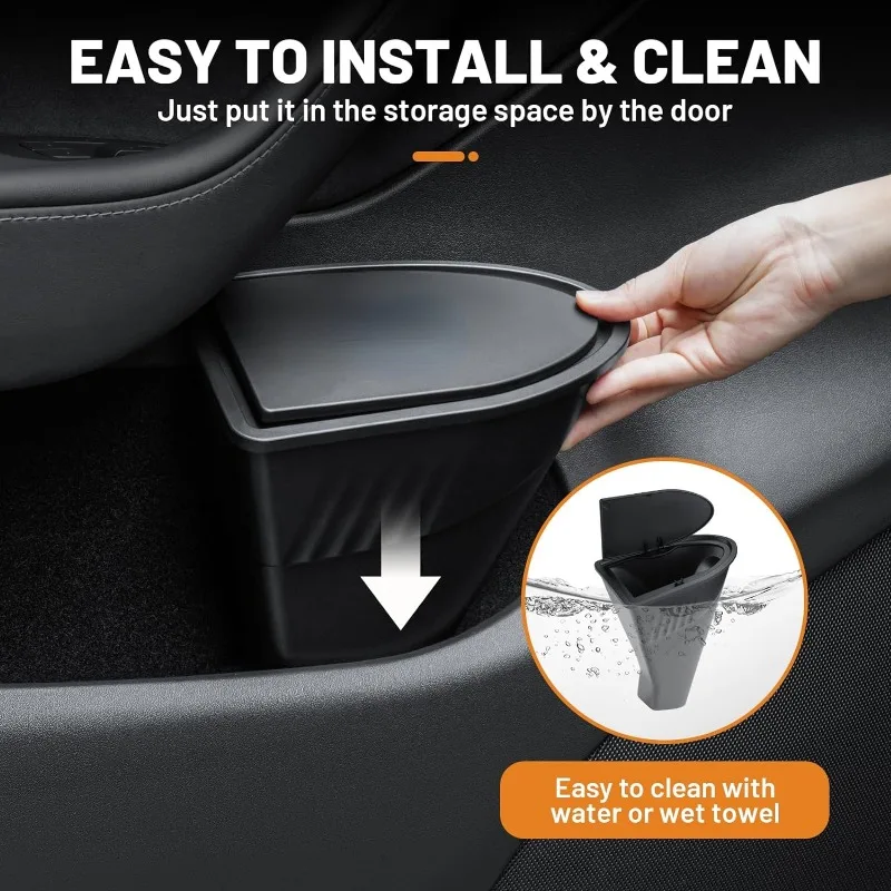 Car Door Trash 2X For Tesla Model Y Side Door Storage Box Organizer Front Seat Car Garbage Push-to-Open Lid Design