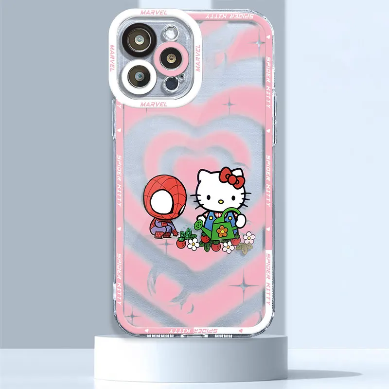 thumbnail image 1 of Funda de teléfono para iPhone 7 8 XS Max 12 15 Pro 13 Mini SE 11 Pro XR 14 Pro Max Marvel Spidermans Hello Kitty, funda transparente suave, 1 of 5