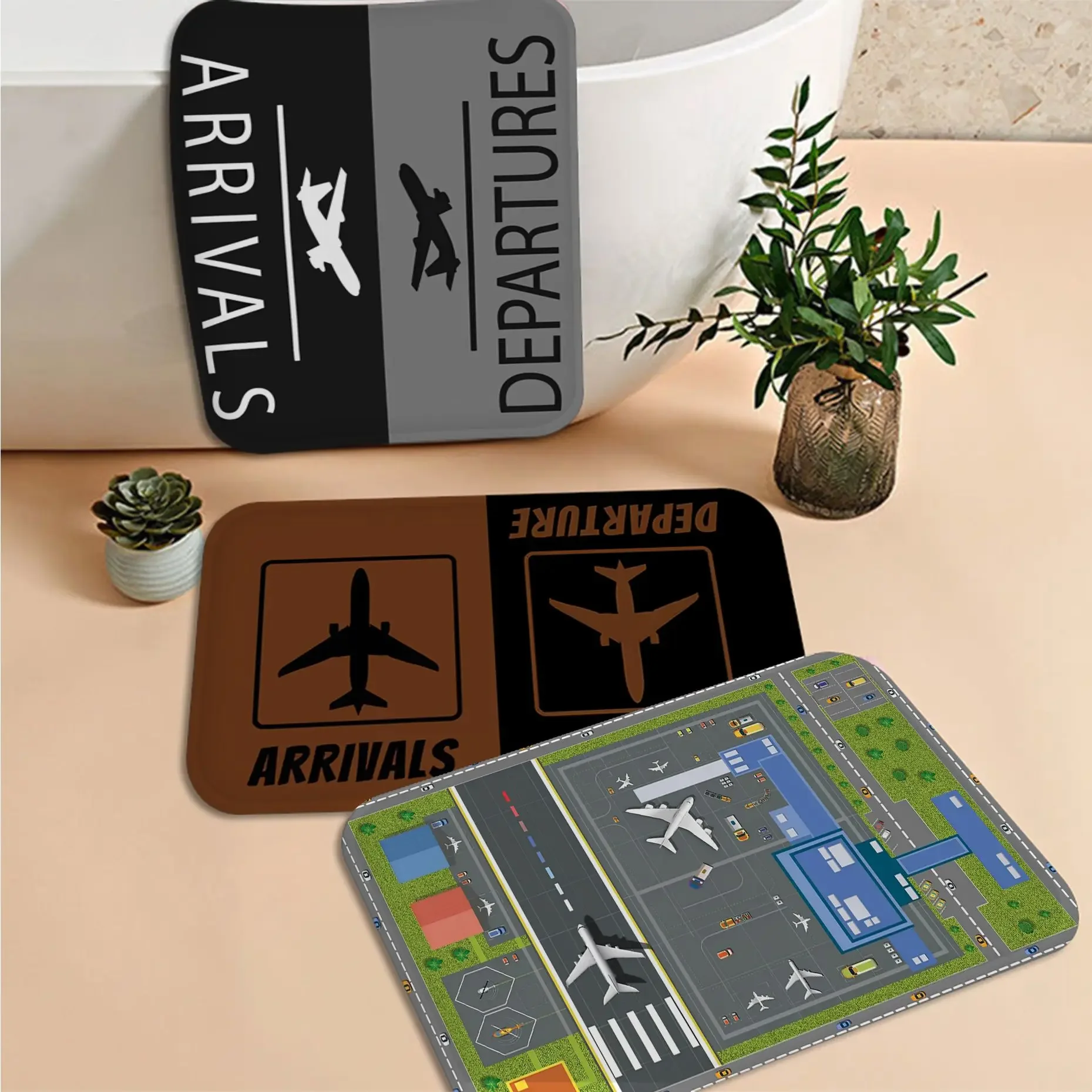 Arrivals Departures The Exit Airplane Airport Flight Washable Non-Slip Living Room Sofa Chairs Area Mat Kitchen Bedside Area Rug