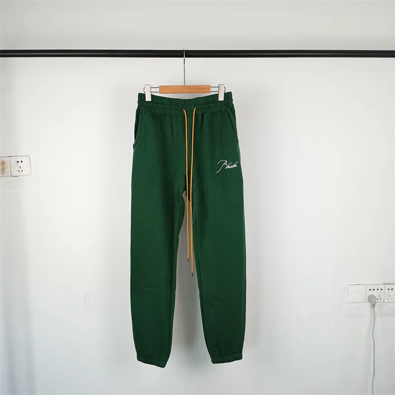 

RHUDE Fall Winter Letters Embroidery Thickened Sweatpants Loose Leisure Thickened Hip Hop Mens Womens Drawstring Long Pants