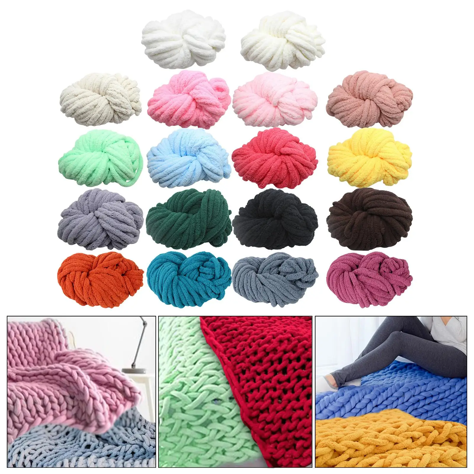 Chunky Chenille Yarn Gauge 7 Plush Jumbo Yarn Acrylic Thick Yarn Bulky Yarn for Hat Crochet Bed Arm Knitting Throw 2