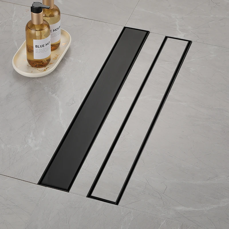 

Black Floor Drain Shower Room Large Displacement Deodorant Drain Cover Rectangular Long Drainage Shower Drain Invisible Square