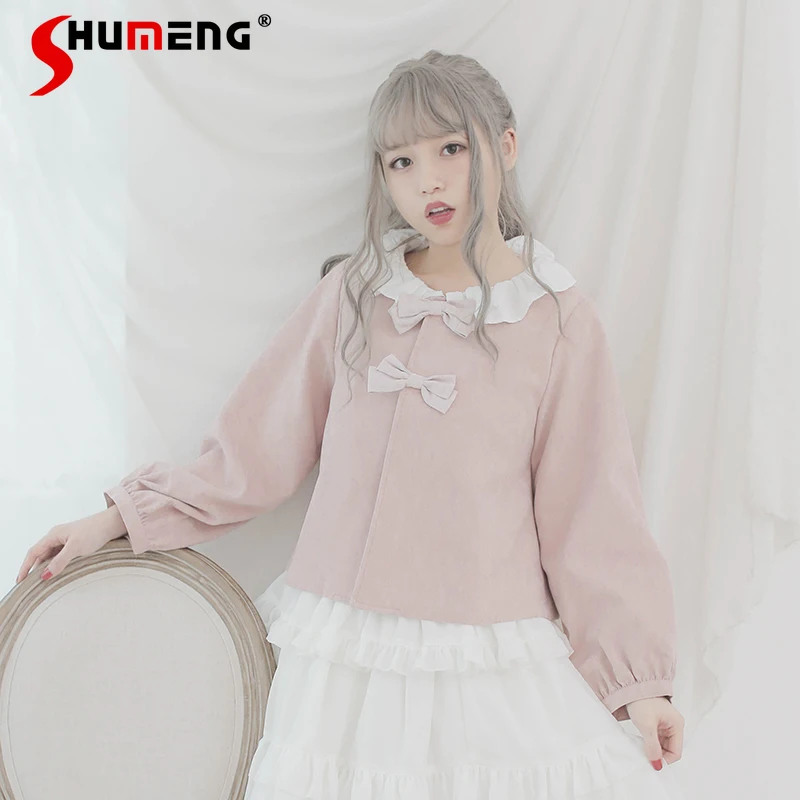 

Lolita Woman Thin Knitted Cardigans 2023 Autumn and Winter New Elegant Sweet Long Lantern Sleeve Short Knitted Top Pull Femme