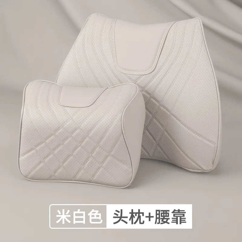 Deluxe Leather Auto Headrest and Lumbar Support Pillow Set
