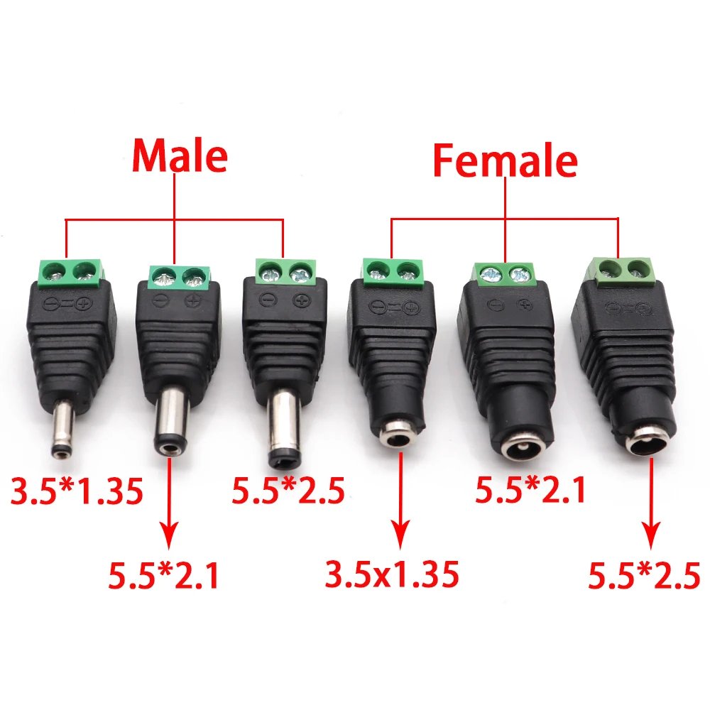 

2PCS male and female DC Power plug 5.5 x 2.1MM 5.5*2.5MM 3.5*1.35MM 12V 24V Jack Adapter Connector Plug CCTV 5.5x2.1 2.5 1.35