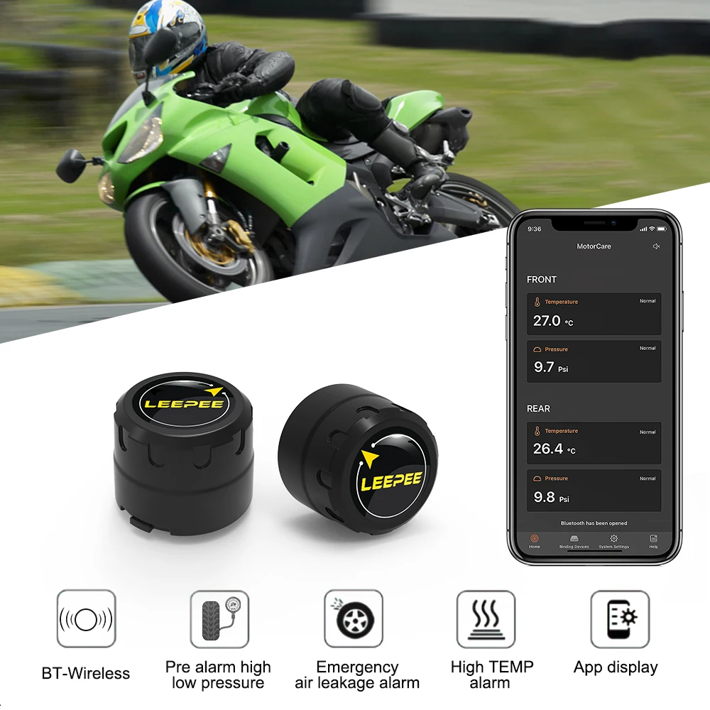 LEEPEE Bluetooth-Compatible 4.0 5.0 Tire Pressure Sensor Monitor System Android/IOS General Motorcycle TPMS External Sensors car alarms for sale
