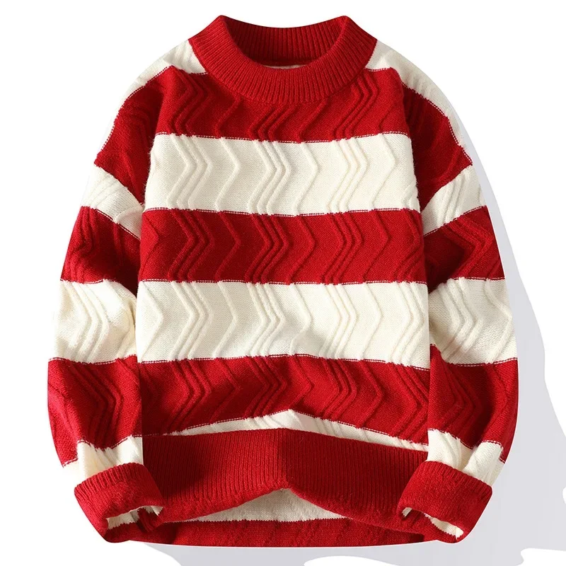 

Thick Knitted Warm Sweaters Men Winter Christmas Striped Sweater For Mens Knitwear Spring New Men Jumper Casual O Neck Knit Tops