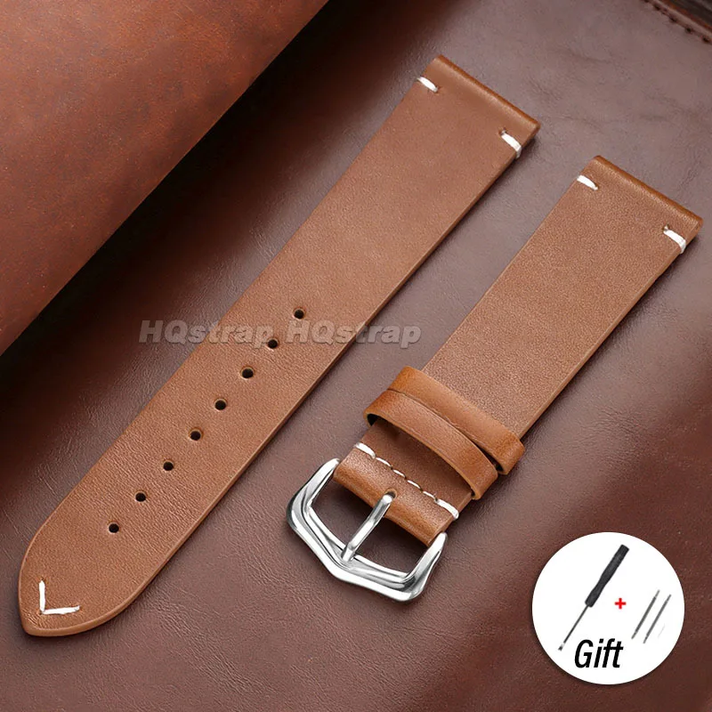 Deluxe Vintage Cowhide Leather Watch Band - Hand-Stitched Retro Style Strap