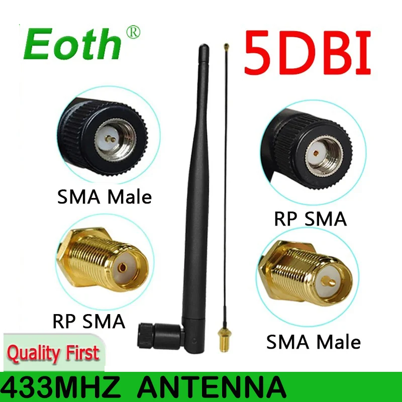 EOTH 10pcs 433mhz antenna 5dbi sma male female lora antene iot module lorawan signal receiver ipex1 SMA male pigtail Extension