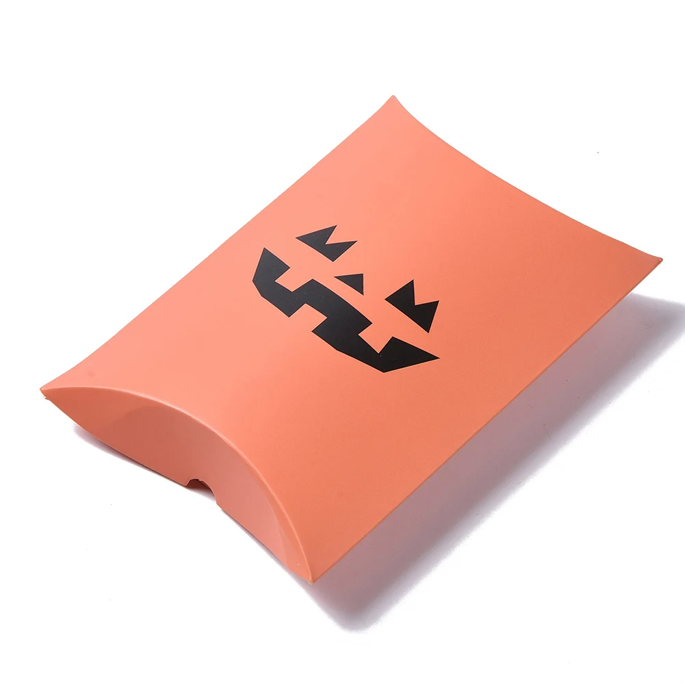 Halloween Pillow Box Candy Gift Box Pumpkin Ghost Pattern Packing Box for Halloween Thanksgiving Party DIY Jewelry Supplies 5pcs