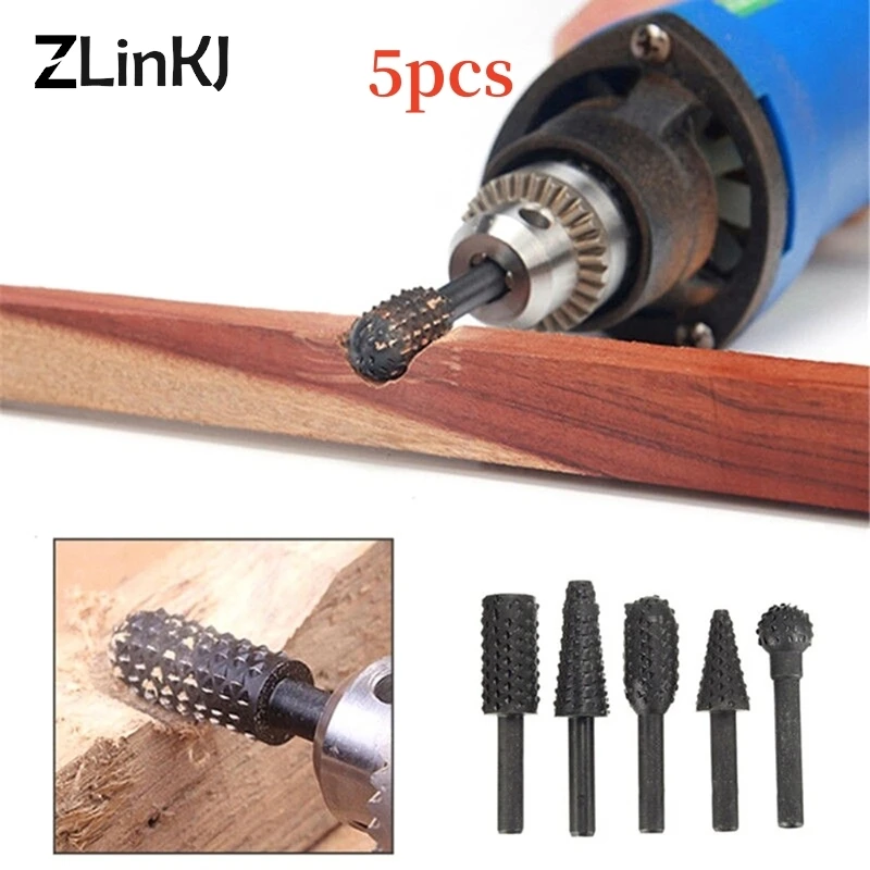 

5Pcs/lot Wood Carving Rasp Drill Bits Rotary Files Woodworking Burrs Grinding Tool Cutting Engraving Deburring Shaping Grooving